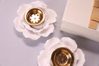 Luxury White Flower Tealight Holder – Elegant Ceramic Candle Holder with Gold Accent