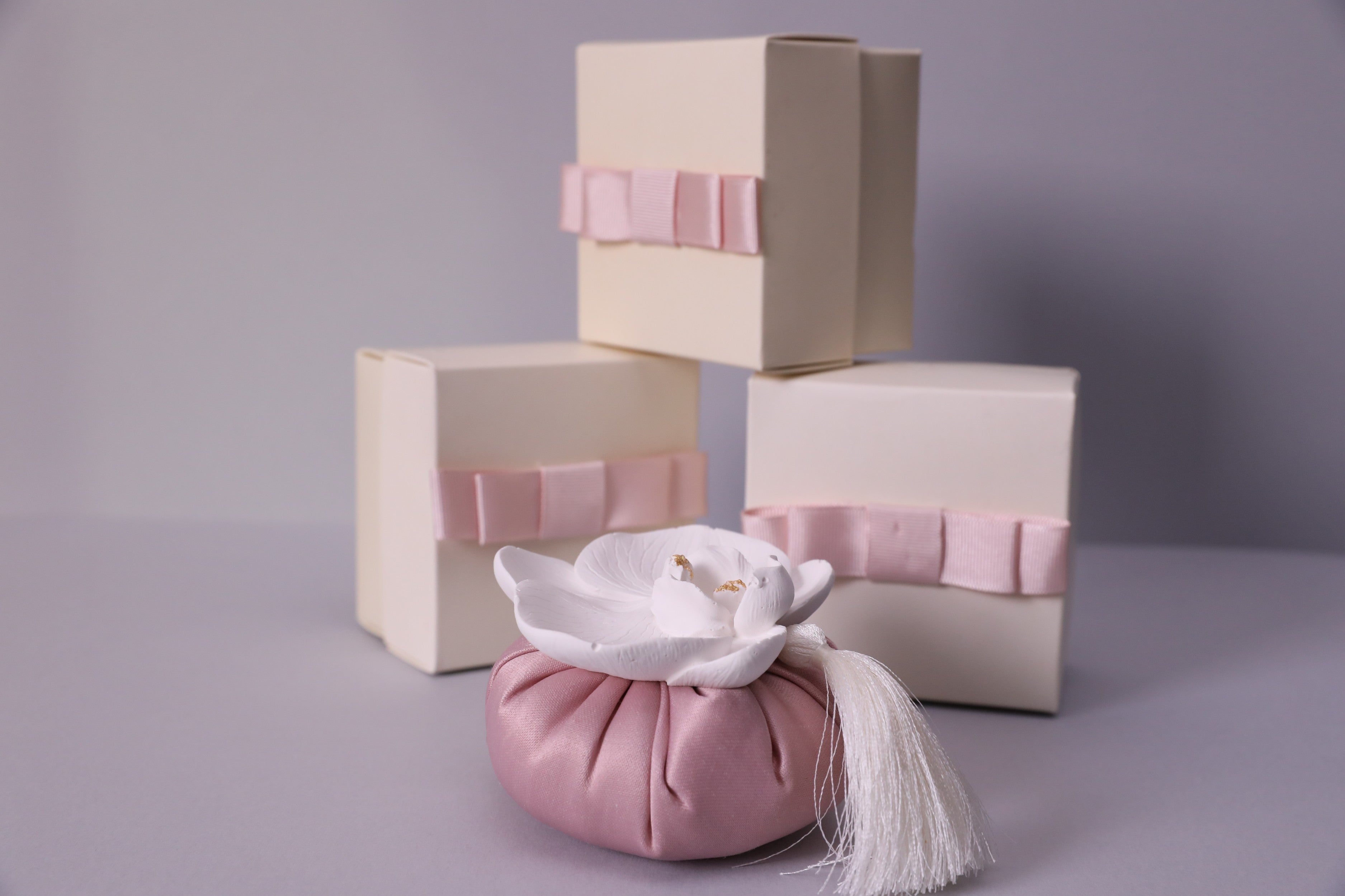 Handmade Scented Orchid Sachet – Pink Cushion with White Flower & Gift Box