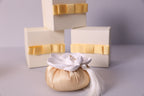 Handmade Scented Orchid Sachet – Gold Cushion with White Flower & Gift Box