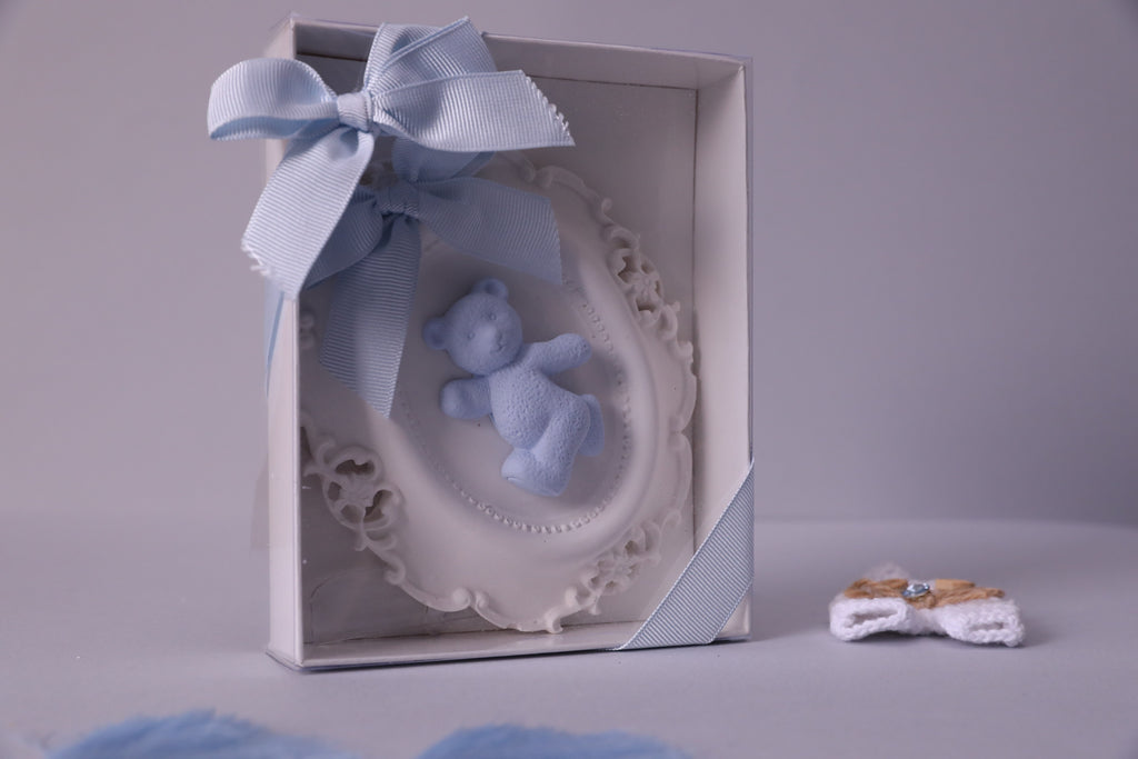 Handmade Scented Plaster Teddy Bear – Baby Blue Decorative Gift with Box