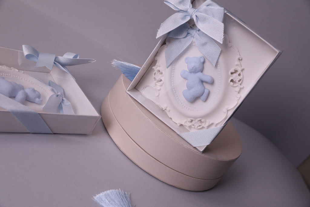 Handmade Scented Plaster Teddy Bear – Baby Blue Decorative Gift with Box