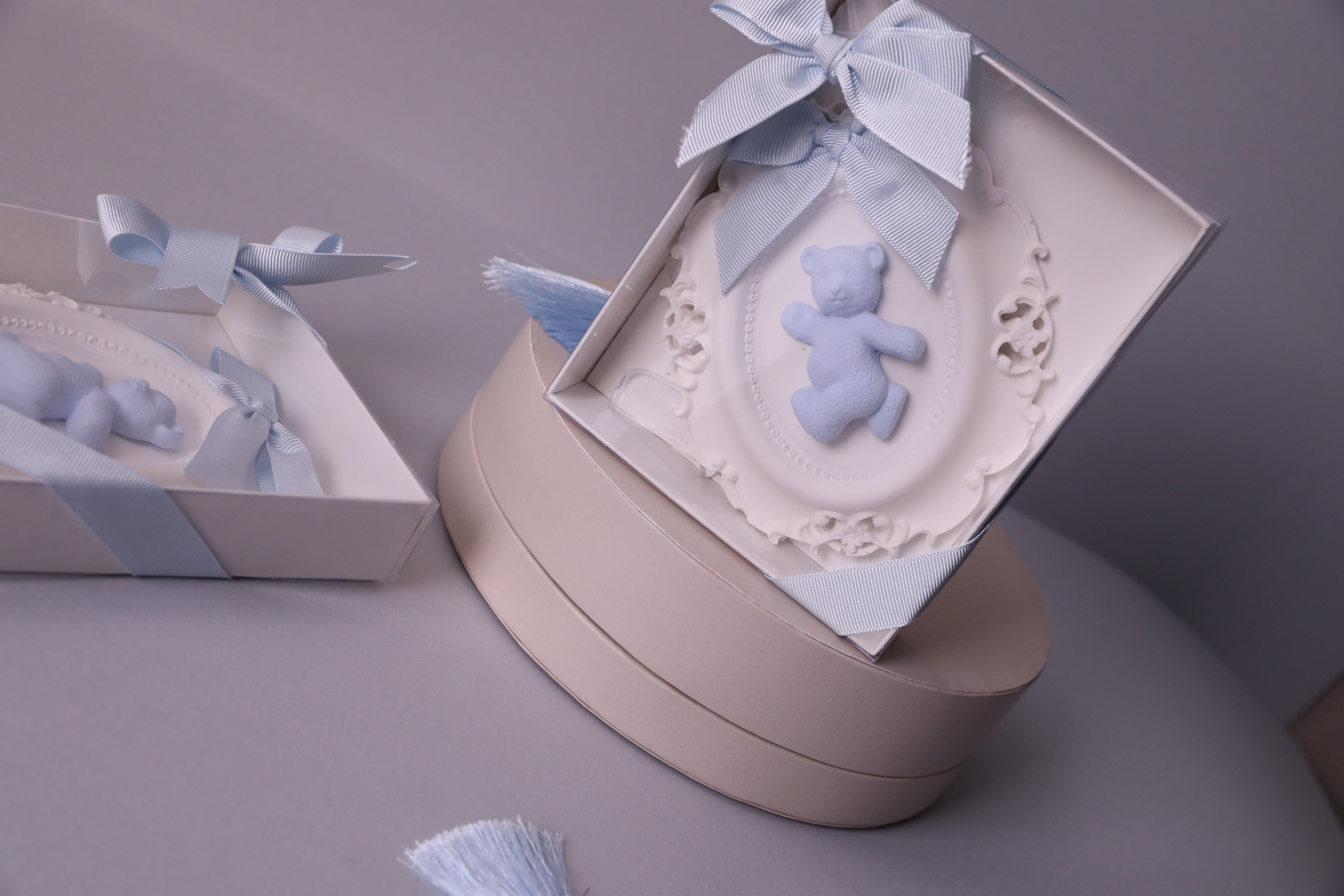 Handmade Scented Plaster Teddy Bear – Baby Blue Decorative Gift with Box
