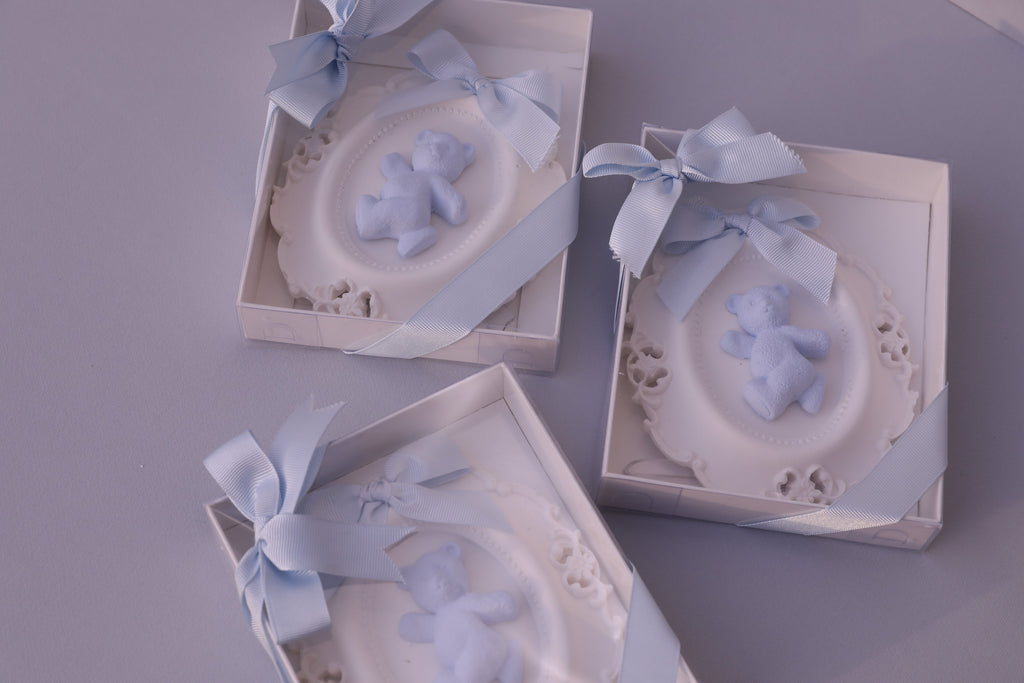 Handmade Scented Plaster Teddy Bear – Baby Blue Decorative Gift with Box
