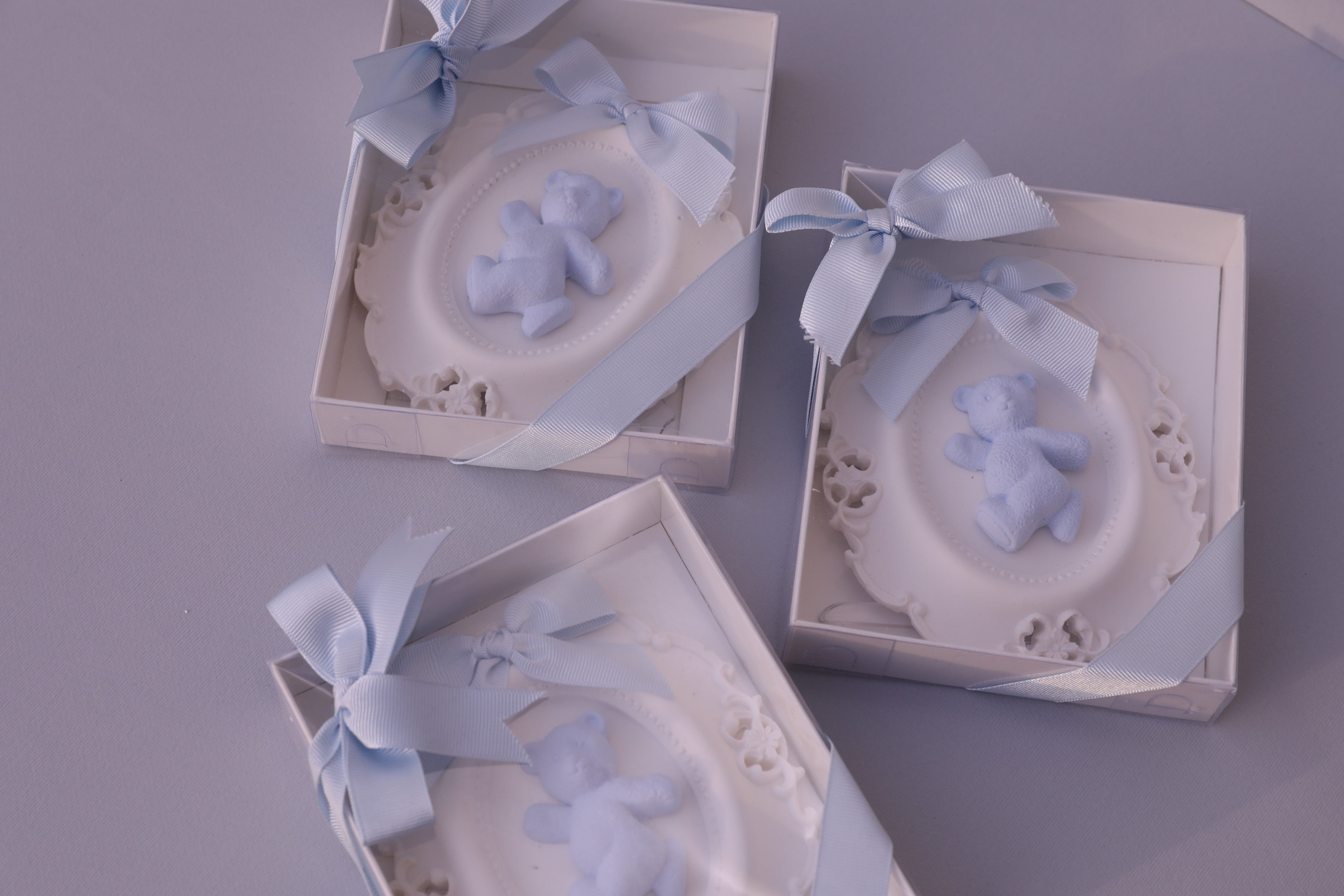 Handmade Scented Plaster Teddy Bear – Baby Blue Decorative Gift with Box