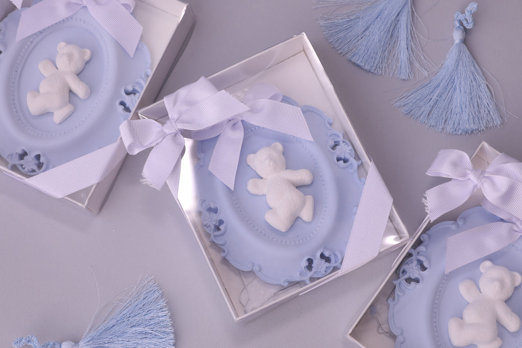 Blue Teddy Bear Keepsake Frame – Baby Shower Favor & Nursery Gift