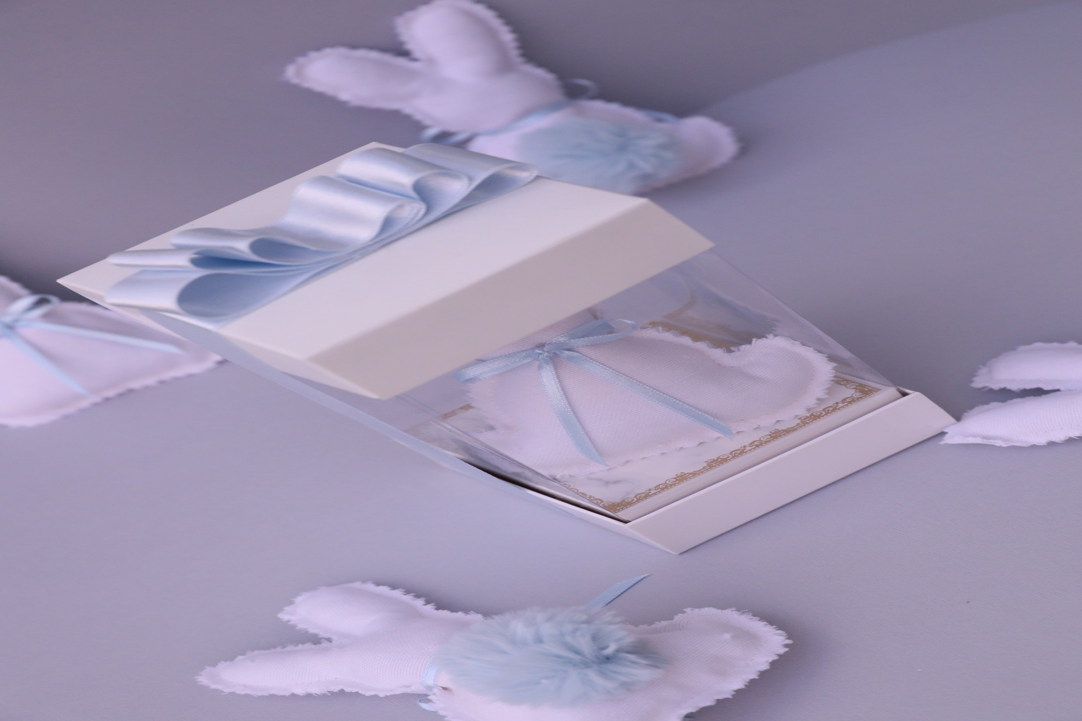 Handmade Scented Plush Bunny – White & Blue Baby Gift with Gift Box